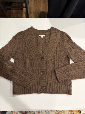 American Eagle Outfitters Brown Cable Knit Button-Front Cardigan